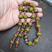Vintage roman style green gabri eyes and african red glass beads necklace.