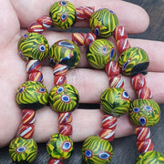 Vintage roman style green gabri eyes and african red glass beads necklace.