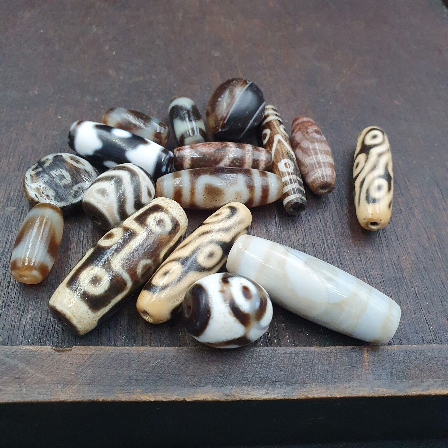 Vintage Himalayan Agate Dzi Beads: Tibetan Amulet Pendant Lot