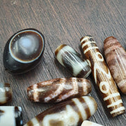 Vintage Himalayan Agate Dzi Beads: Tibetan Amulet Pendant Lot