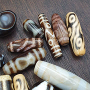 Vintage Himalayan Agate Dzi Beads: Tibetan Amulet Pendant Lot