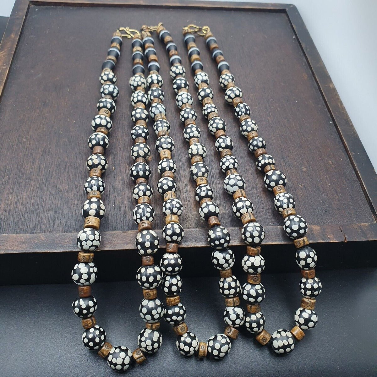 Black Skunk Venetian African Trade Beads Dotted Beads East Oasis Collection
