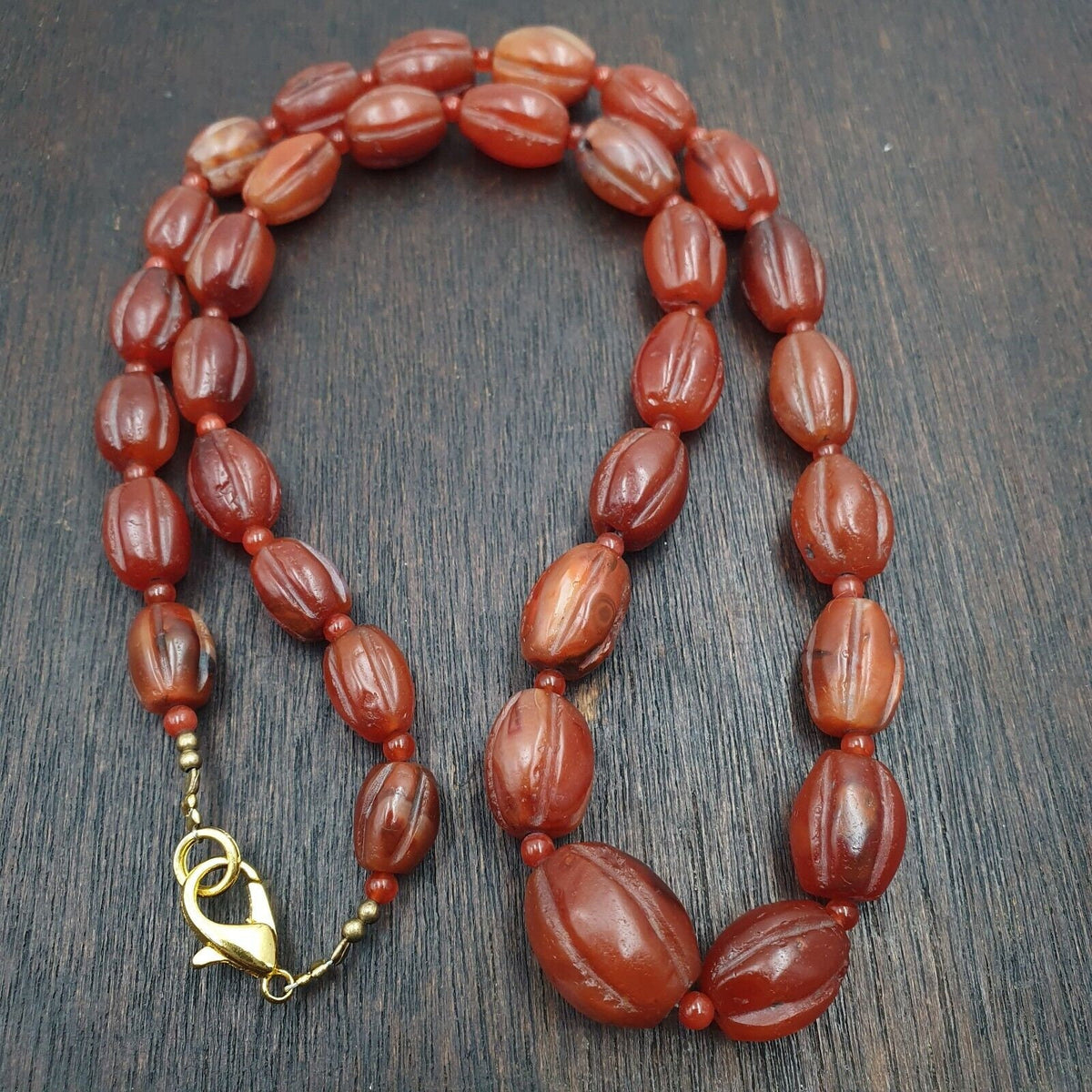 Rare Old Antique Indo Tibetan Carnelian Agate Beads Melon Shape Beads Necklace