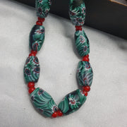 Vintage eyes pattern venetian whiteheart 6mm glass beads strand necklace.