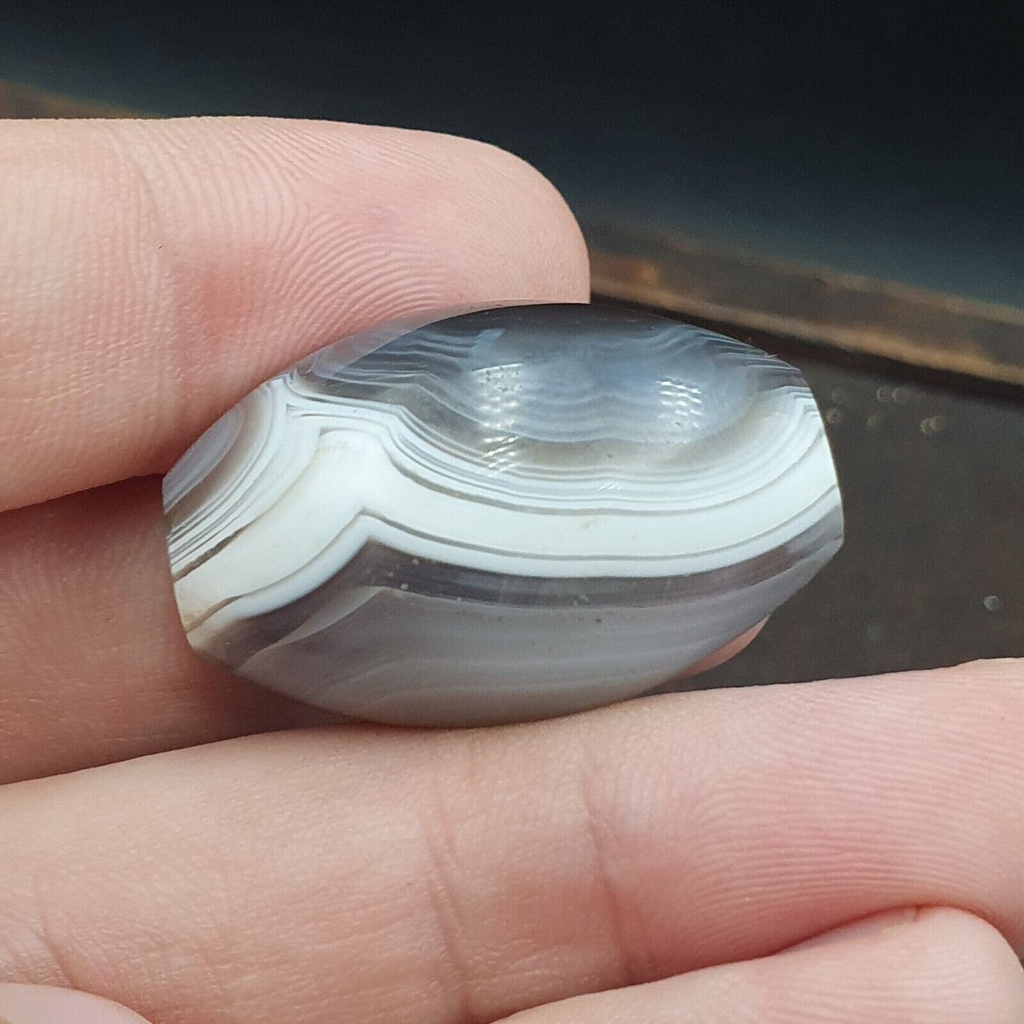 Rare antique natural gray agate stone bead from india #gry-3