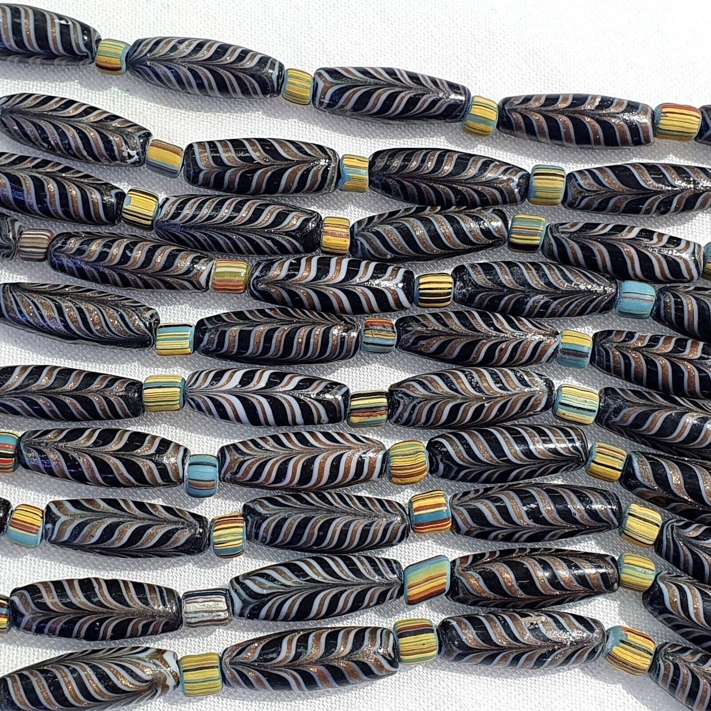 Vintage aventurine fancy feather beads 25-24 x9.5mm black glass beads necklaceGift