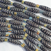 Vintage aventurine fancy feather beads 25-24 x9.5mm black glass beads necklace.