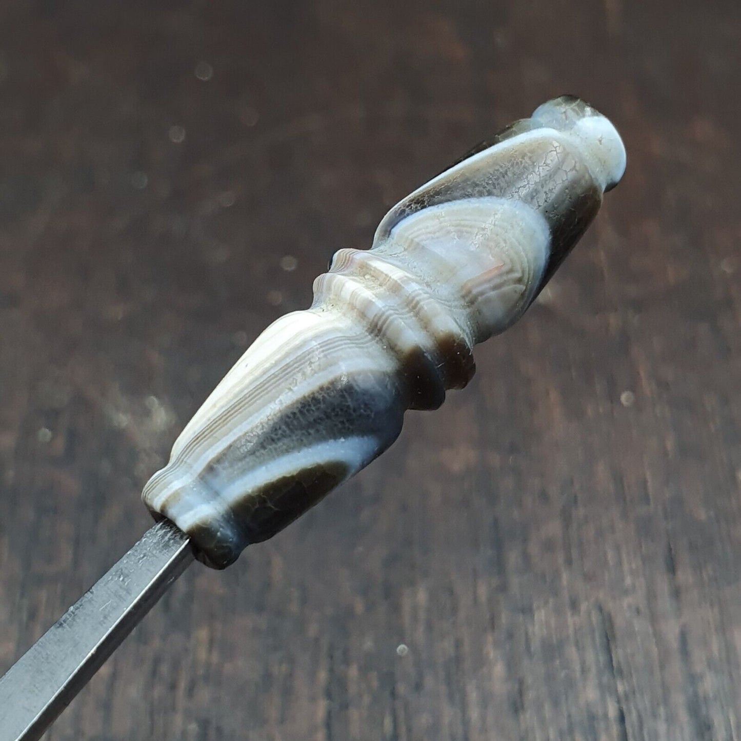 Very rare antique tibetan gray agate carving bead