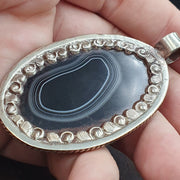 Tibetan vintage natural black and white agate pendant