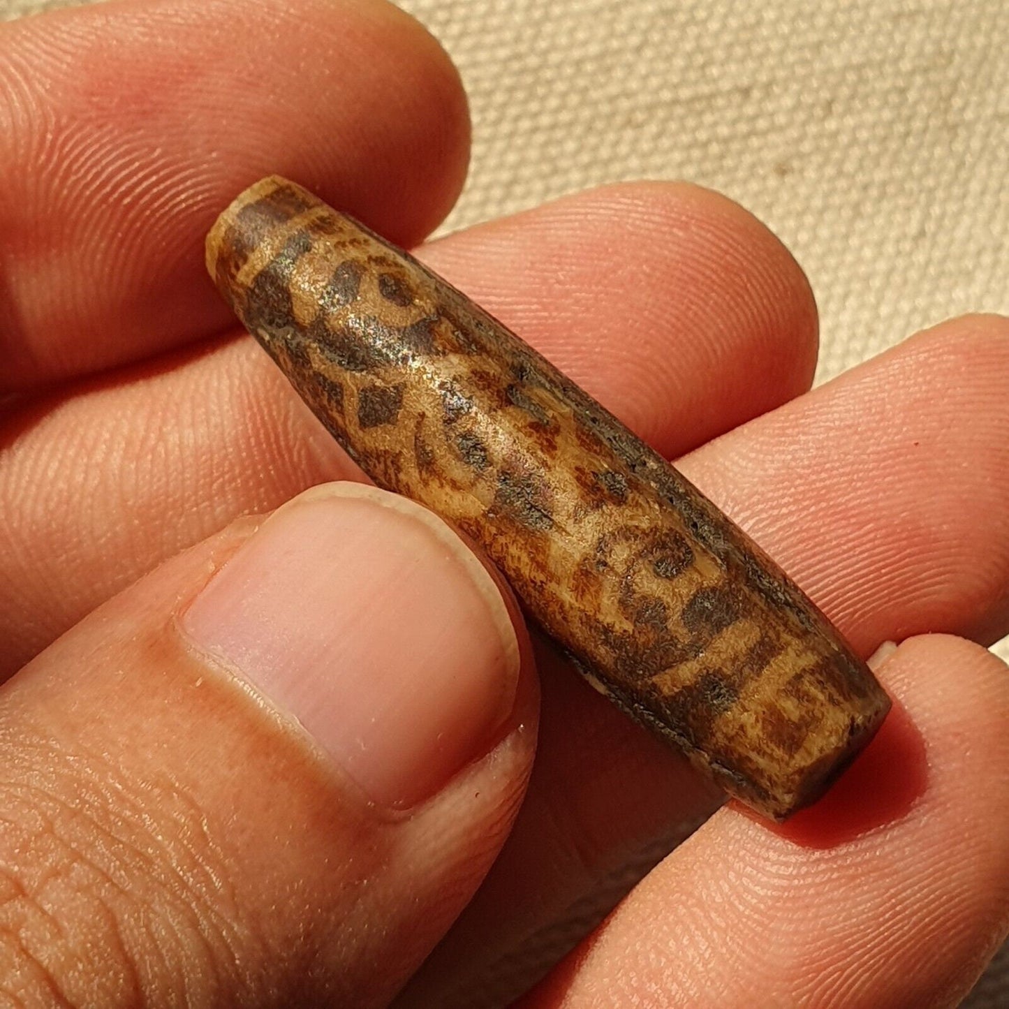 Asian burmese antique pumtek petrified wood stone bead
