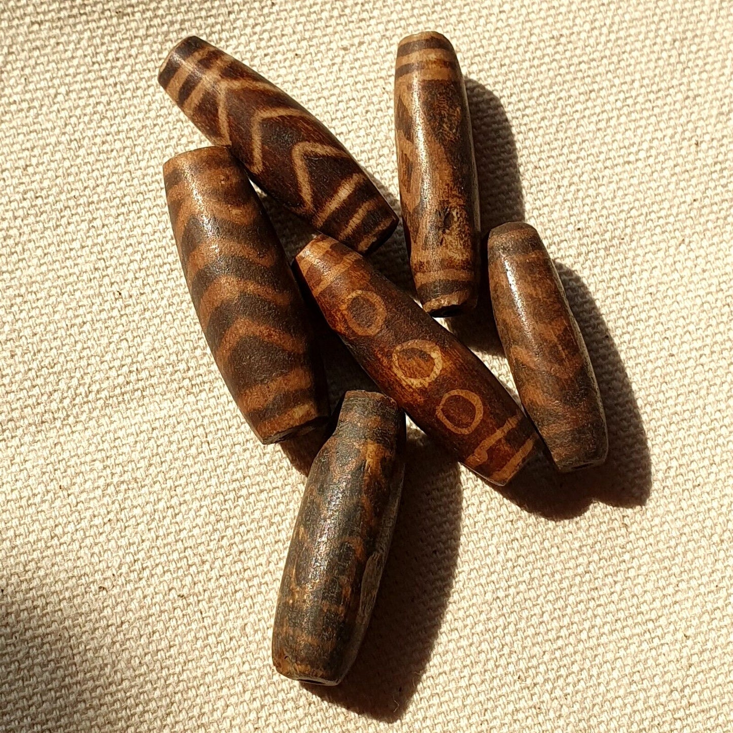 Lot 6 asian burmese antique pumtek petrified wood stone beads