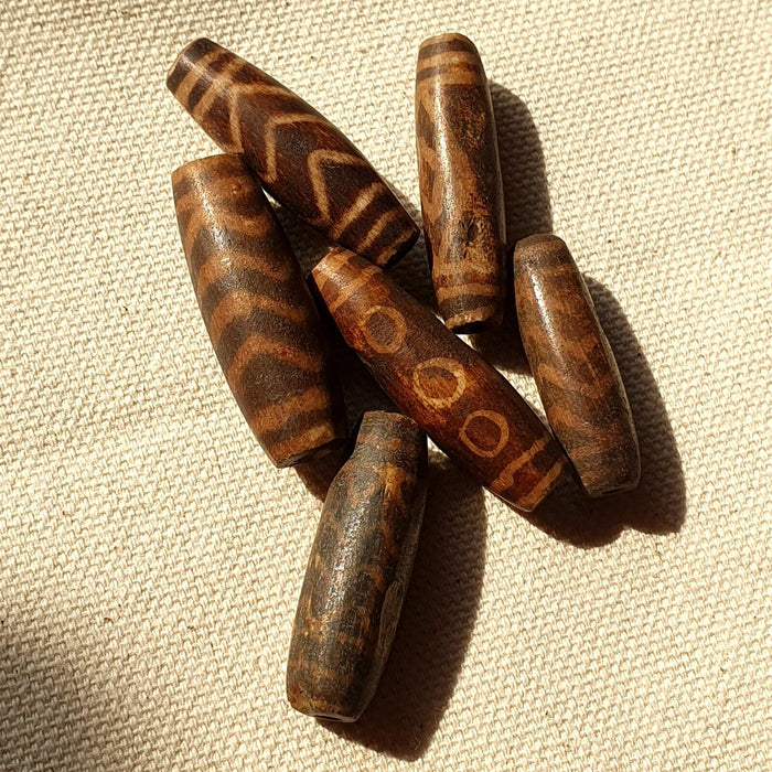 Lot 6 asian burmese antique pumtek petrified wood stone beads