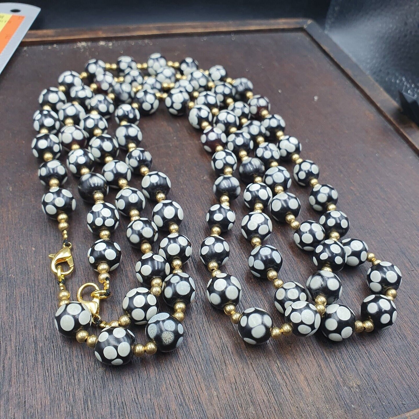 Venetian style skunk black beads vintage dotted beads strand