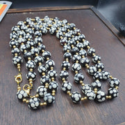 Venetian style skunk black beads vintage dotted beads strand
