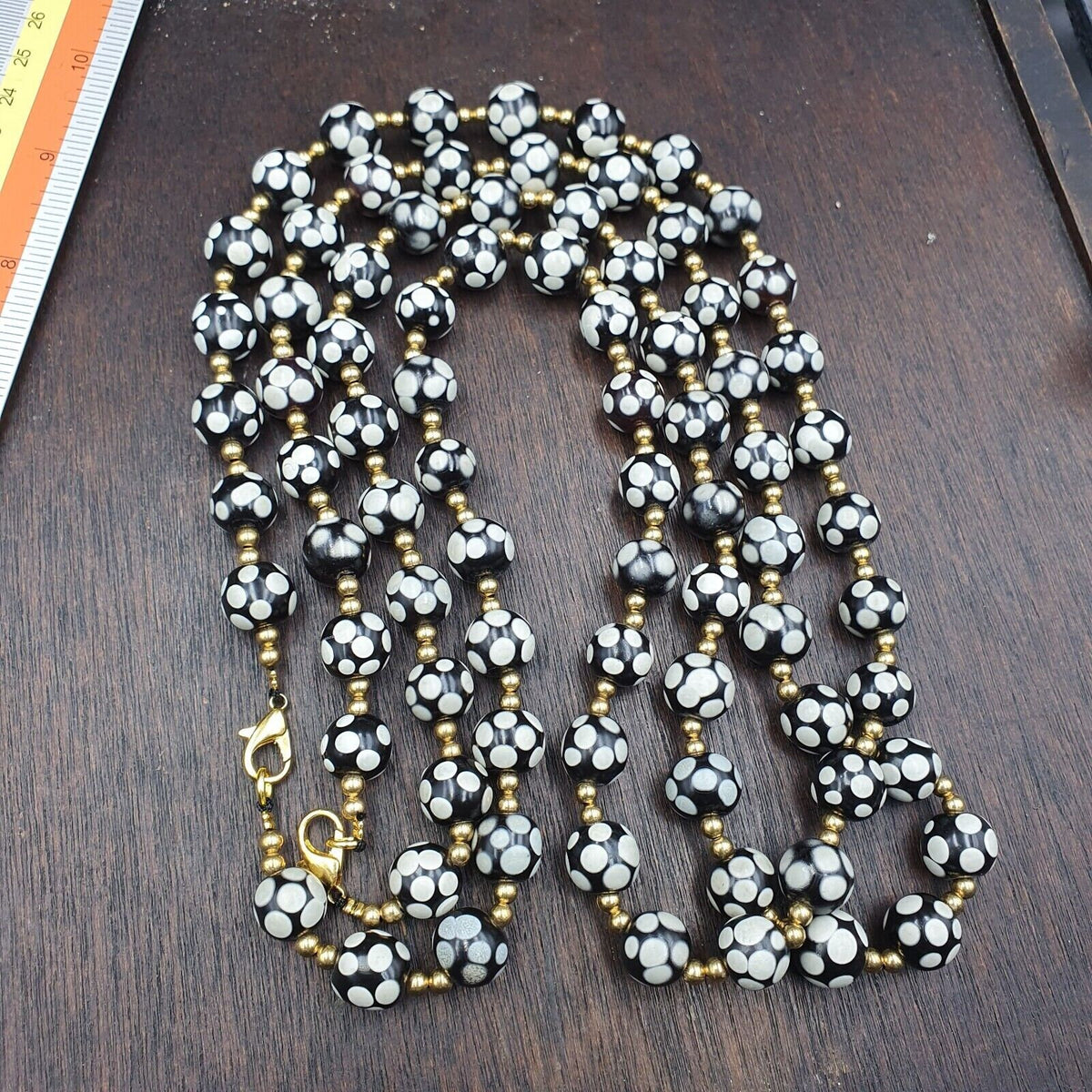 Venetian style skunk black beads vintage dotted beads strand