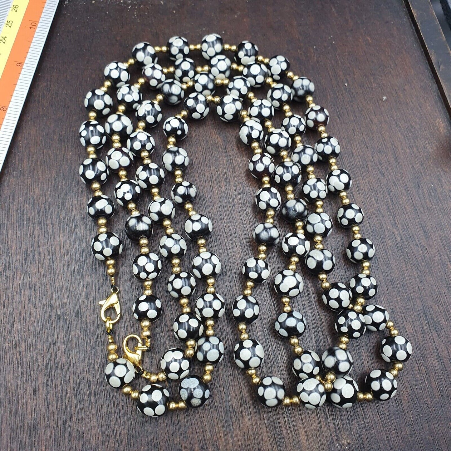 Venetian style skunk black beads vintage dotted beads strand