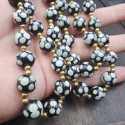 Venetian style skunk black beads vintage dotted beads strand