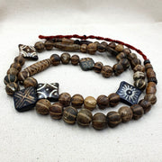 Antique Pumtek Bead Necklace: Agatized Palmwood, Southeast Asian Design
