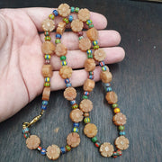 Vintage yellow carving aventurine stone and venetian chevron beads mala necklace