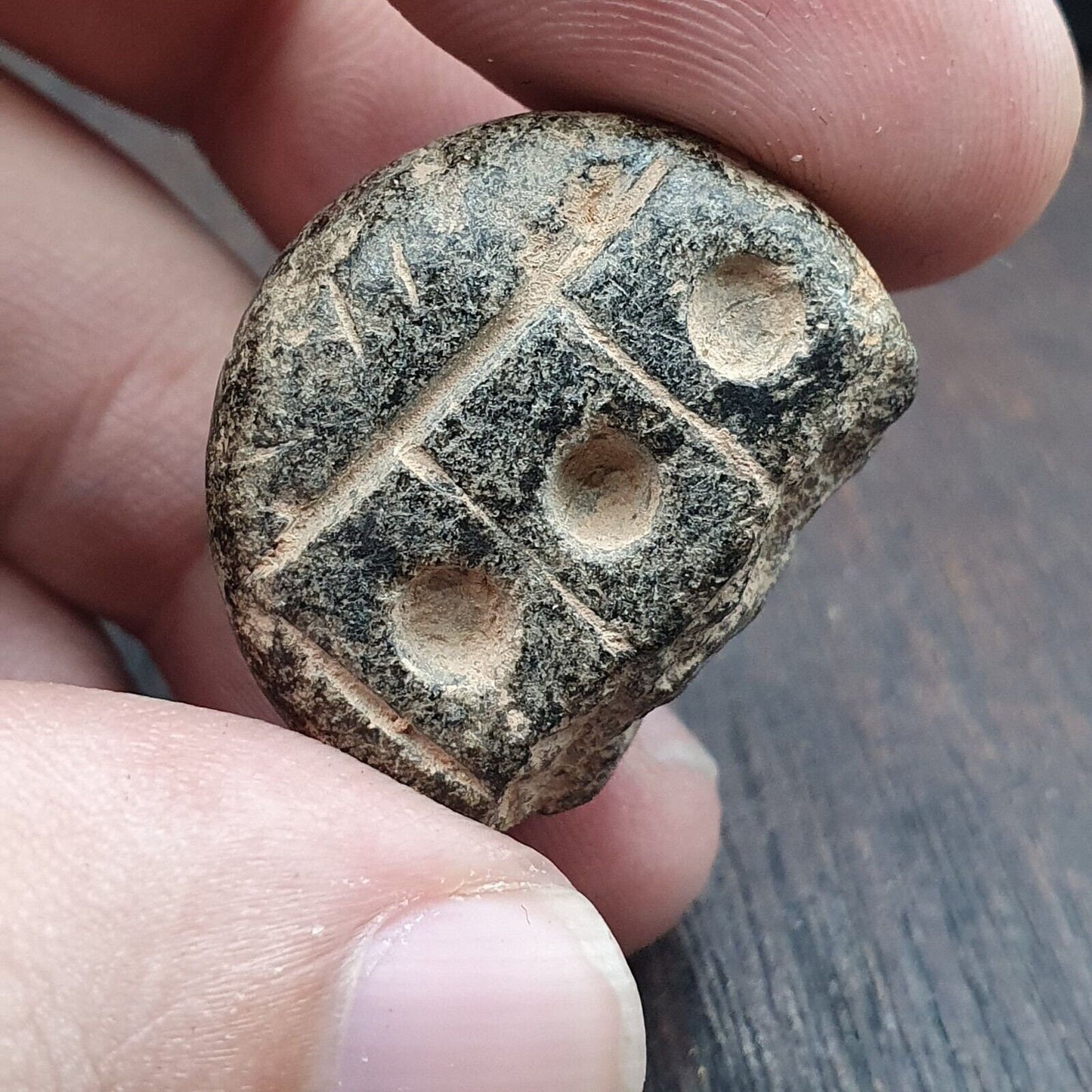 Antique ancient roman period stone steal stamp bead broken