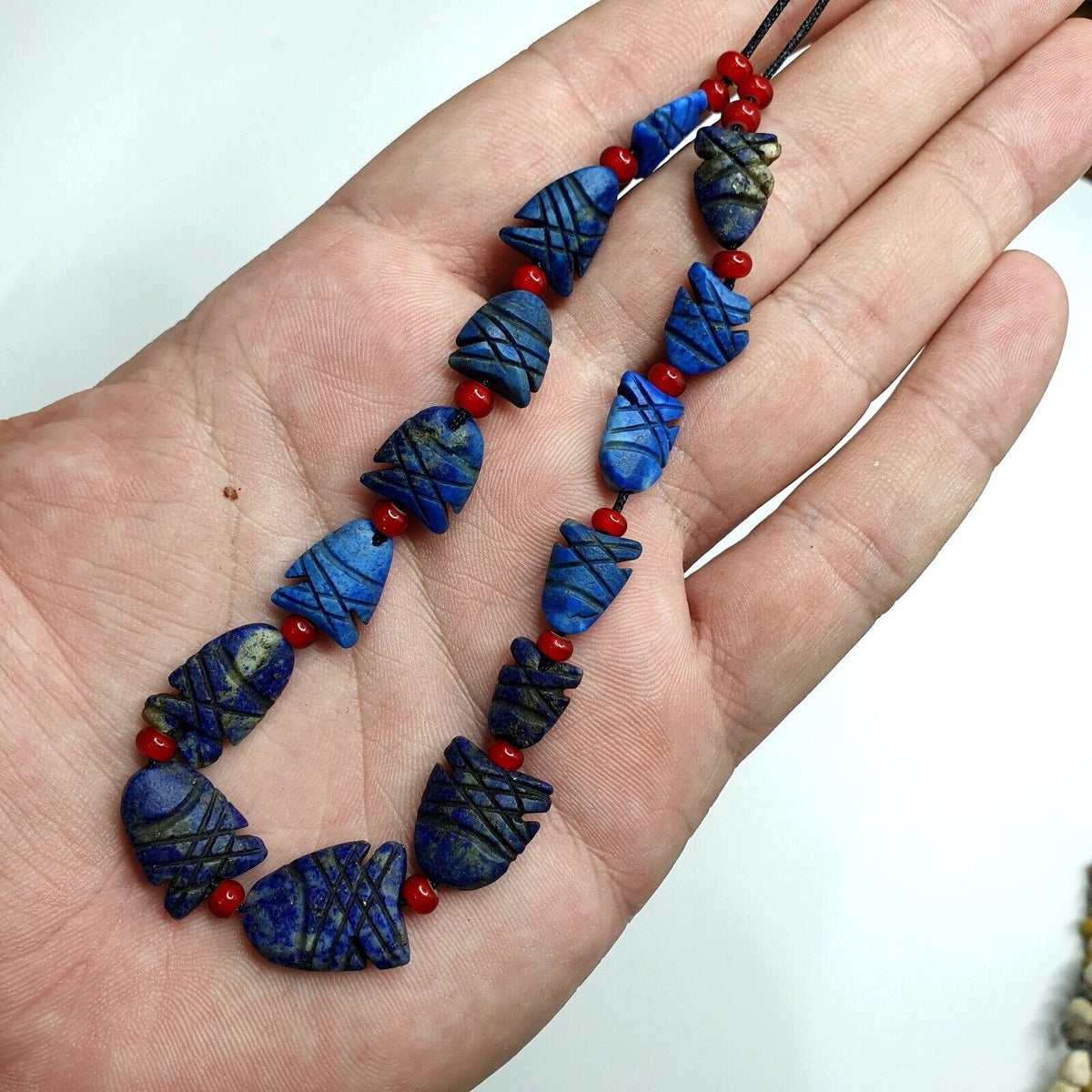 Lapis Lazuli Fish Amulets: Carved Stone Figurines, Set of 14