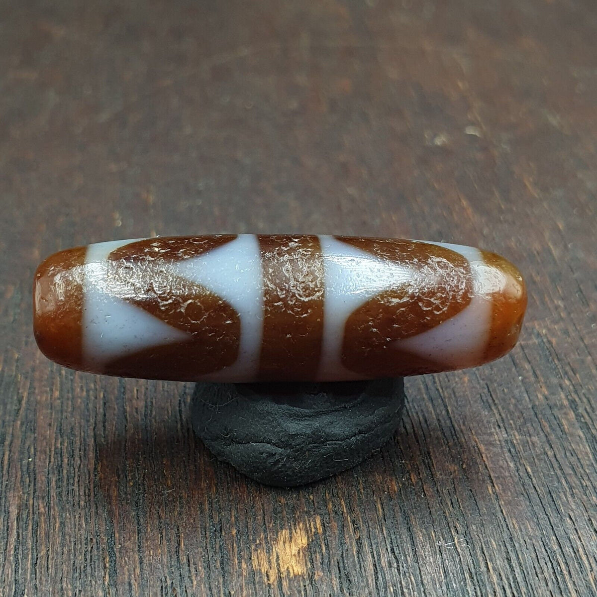 Double ripple totem antique tibetan agate dzi bead amulet very rare bead