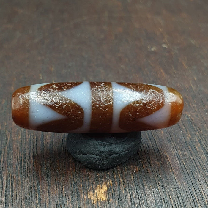 Double ripple totem antique tibetan agate dzi bead amulet very rare bead