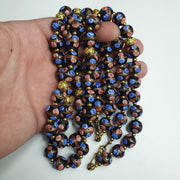 Murano style fancy art 12mm mate black aventurine glass beads strand.