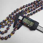 Murano style fancy art 12mm mate black aventurine glass beads strand.