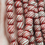 Lot 2 Vintage, Old African Striped Glass Strands | Red White Stripes | 7-9mm & 11-12mm, 100+ Beads Each