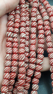 Lot 2 Vintage, Old African Striped Glass Strands | Red White Stripes | 7-9mm & 11-12mm, 100+ Beads Each
