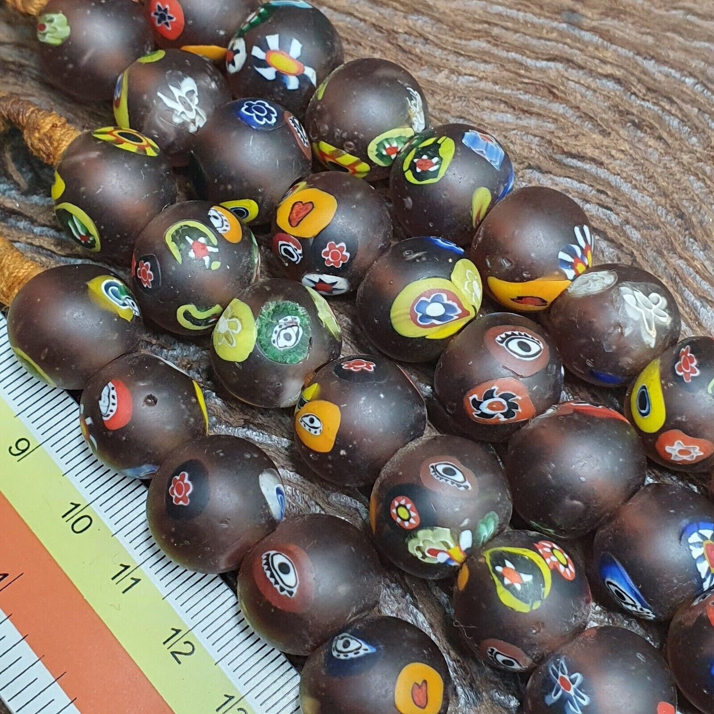 Vintage Murano Style Glass Beads: Venetian African Floral Strand (15-16mm)