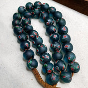 Vintage venetian-african murano style floral green glass beads strand 15-16mm.