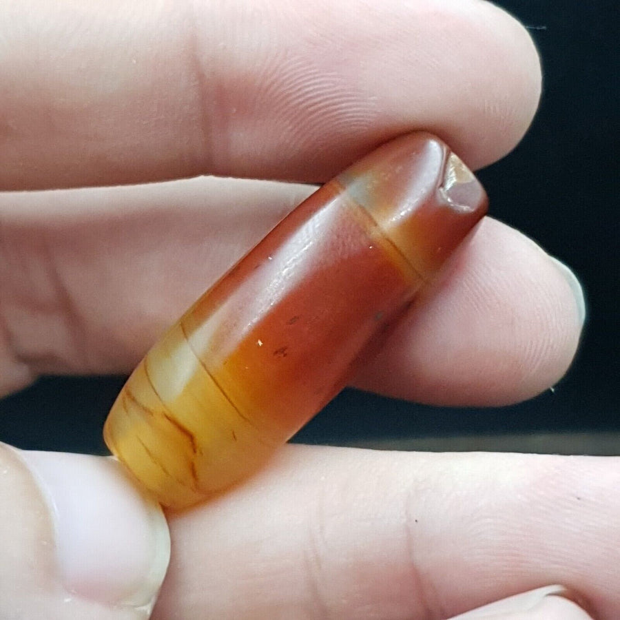 Antique Old Yemeni, Middle Eastern Agate Bead - Natural Red Haqeeq Amulet | Rare Pattern, 12-14mm