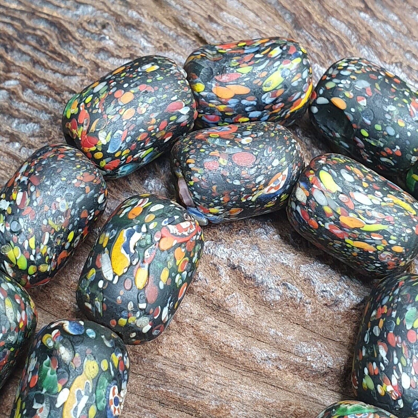 Vintage Venetian African Style Glass Beads Strand (15x20mm)