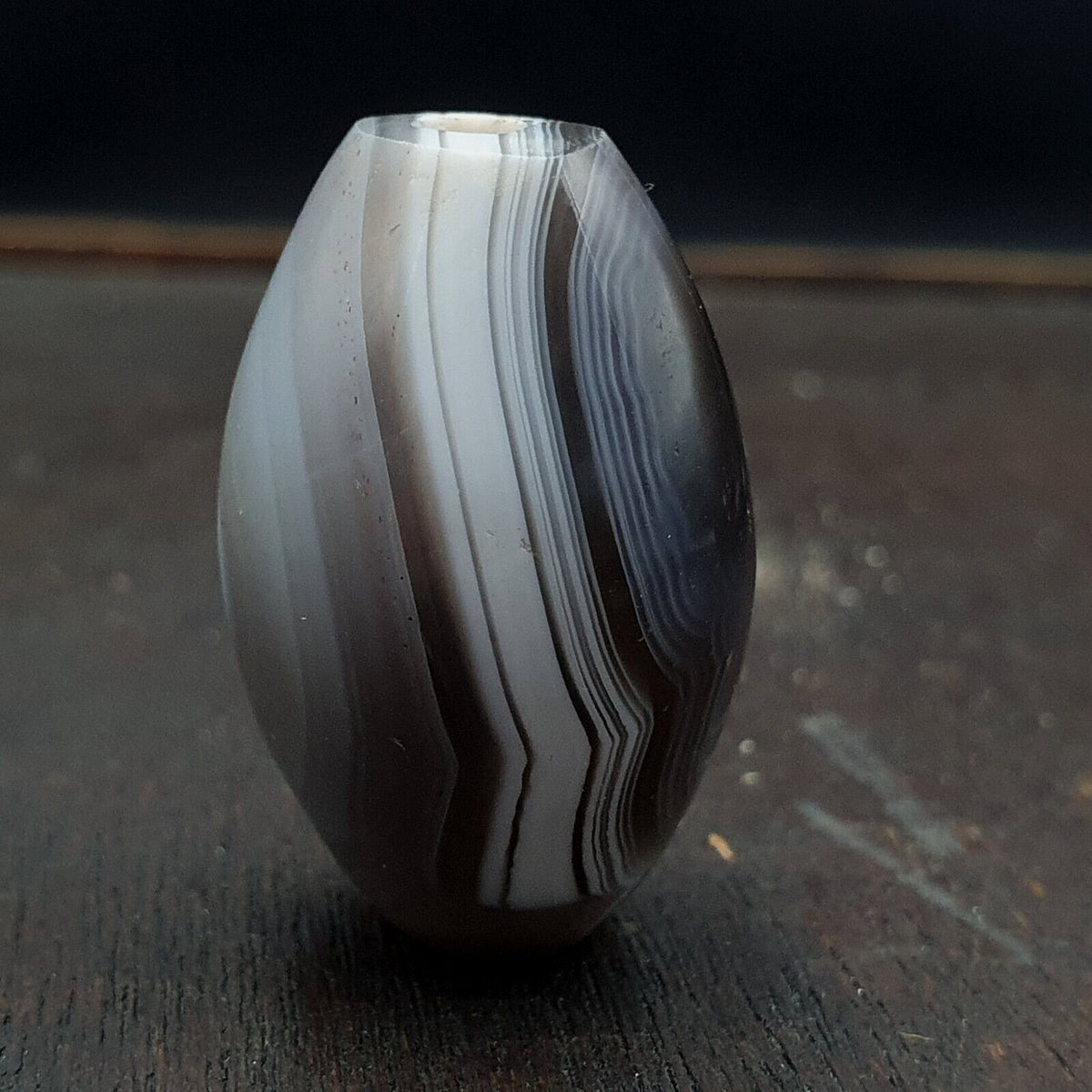 Rare antique natural gray agate stone bead from india #gry-3