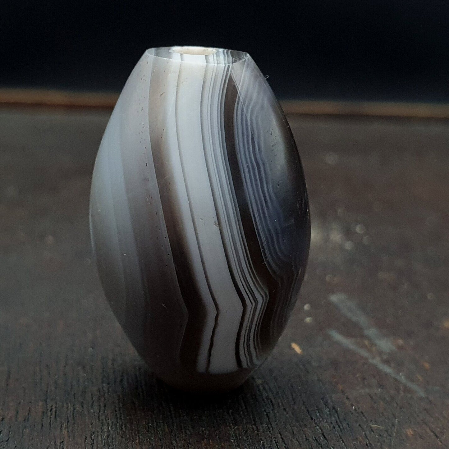 Rare antique natural gray agate stone bead from india #gry-3