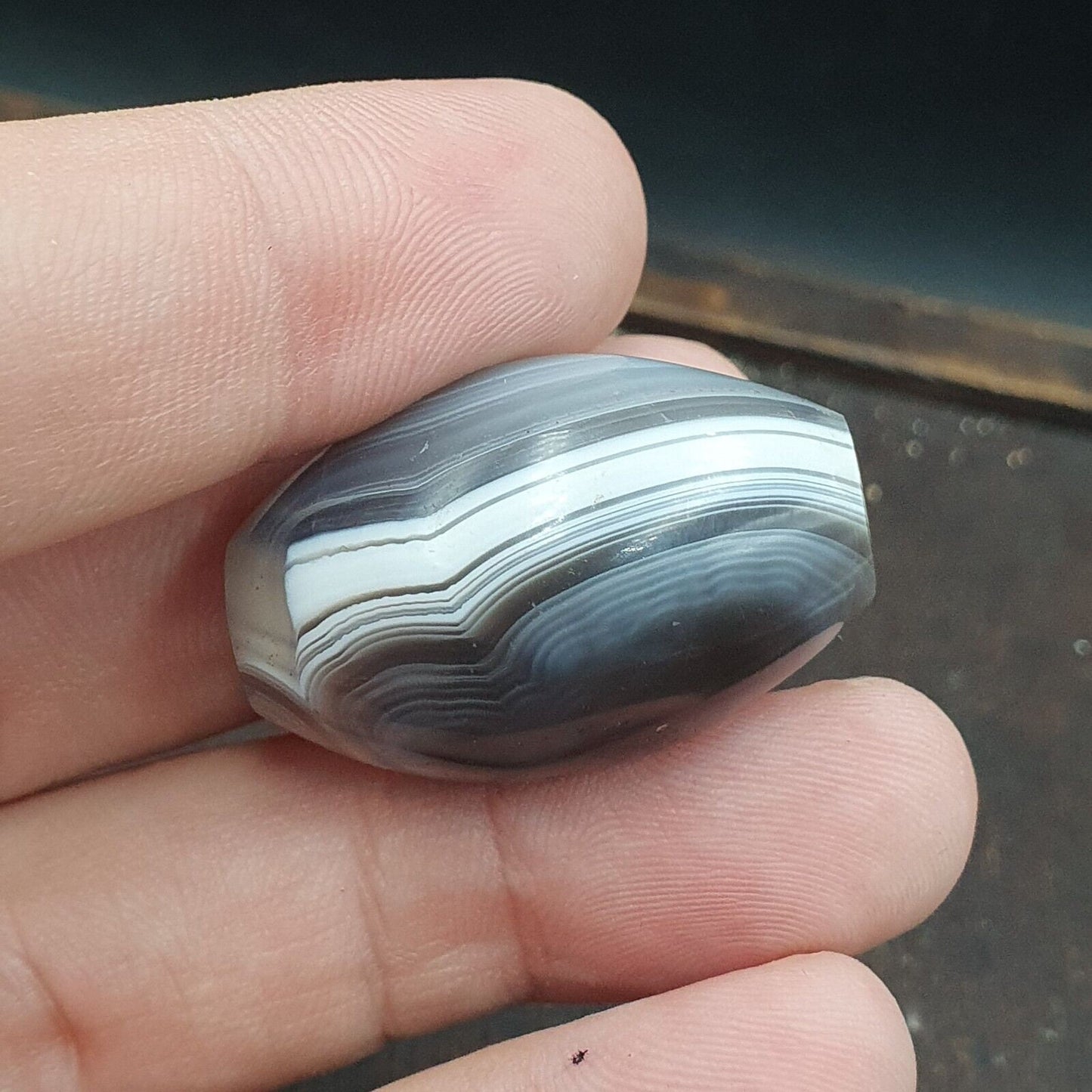 Rare antique natural gray agate stone bead from india #gry-3