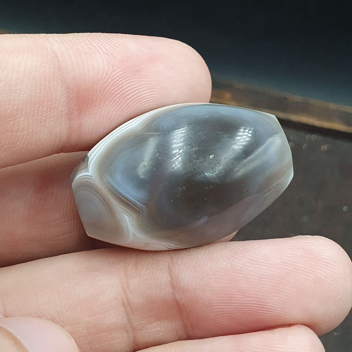 Rare antique natural gray agate stone bead from india #gry-3