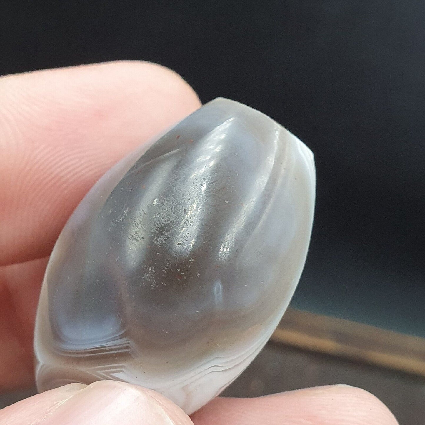 Rare antique natural gray agate stone bead from india #gry-3