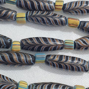 Vintage aventurine fancy feather beads 25-24 x9.5mm black glass beads necklace.