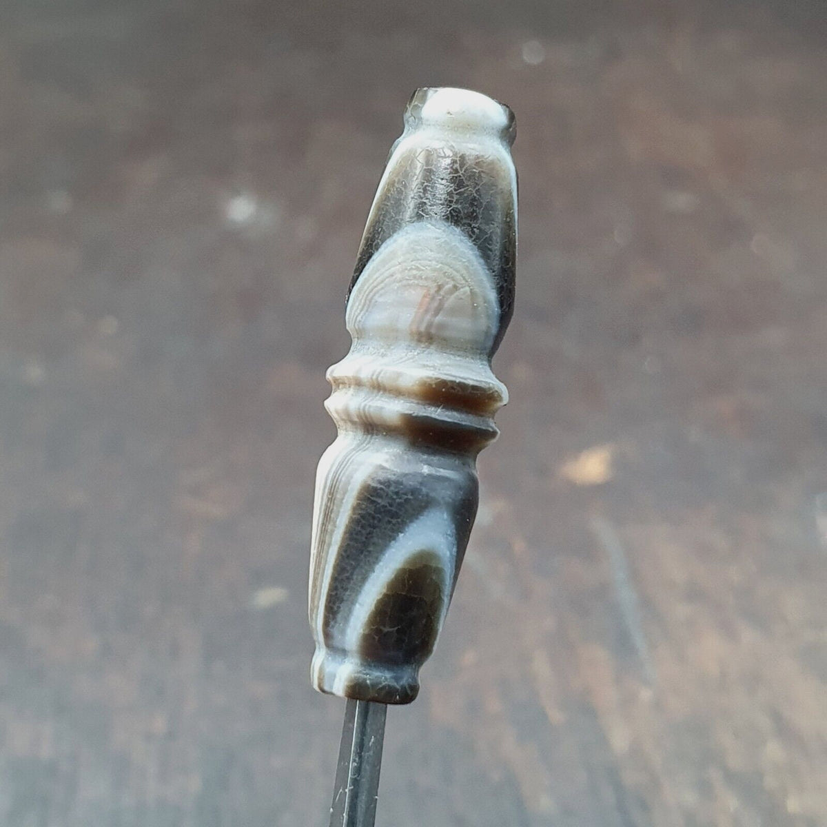 Very rare antique tibetan gray agate carving bead