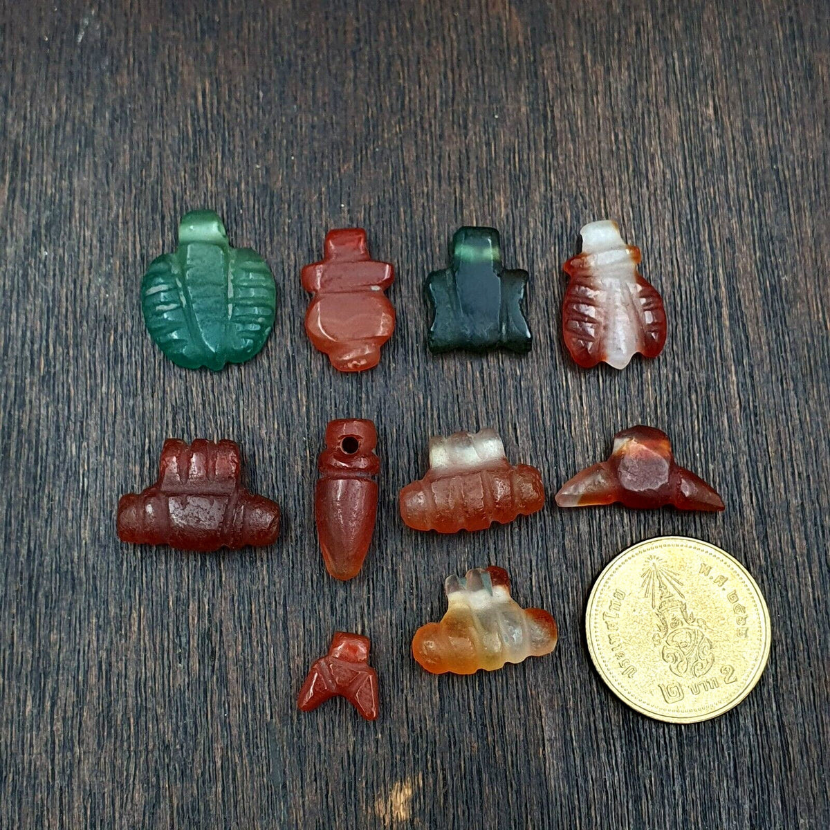 Vintage middle eastern 10 pcs mix carnelian agate & jasper amulet beads