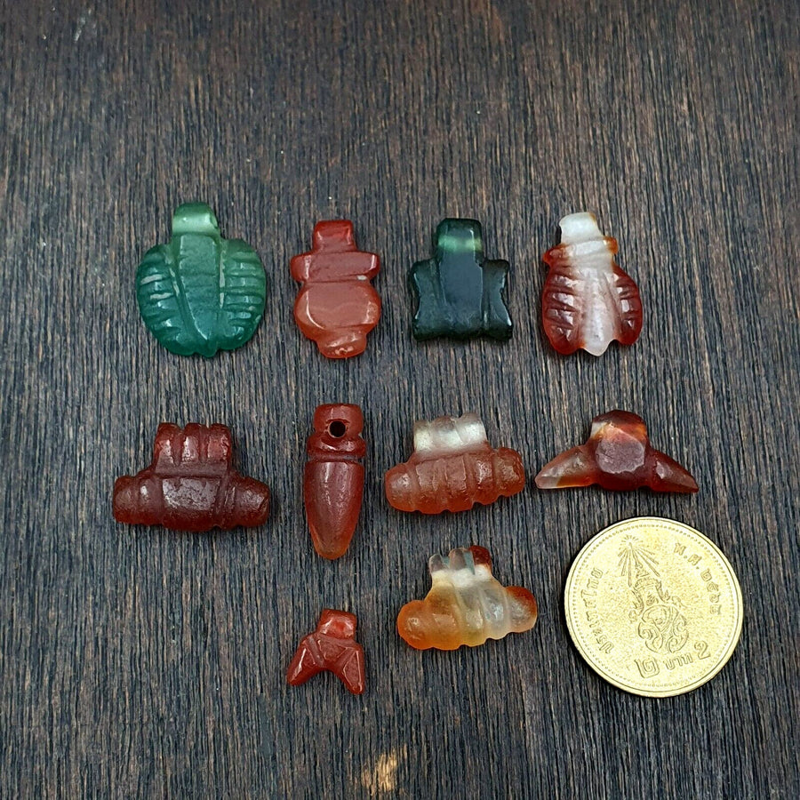 10 Antique Middle Eastern Mix Carnelian Agate & Jasper Amulet Beads