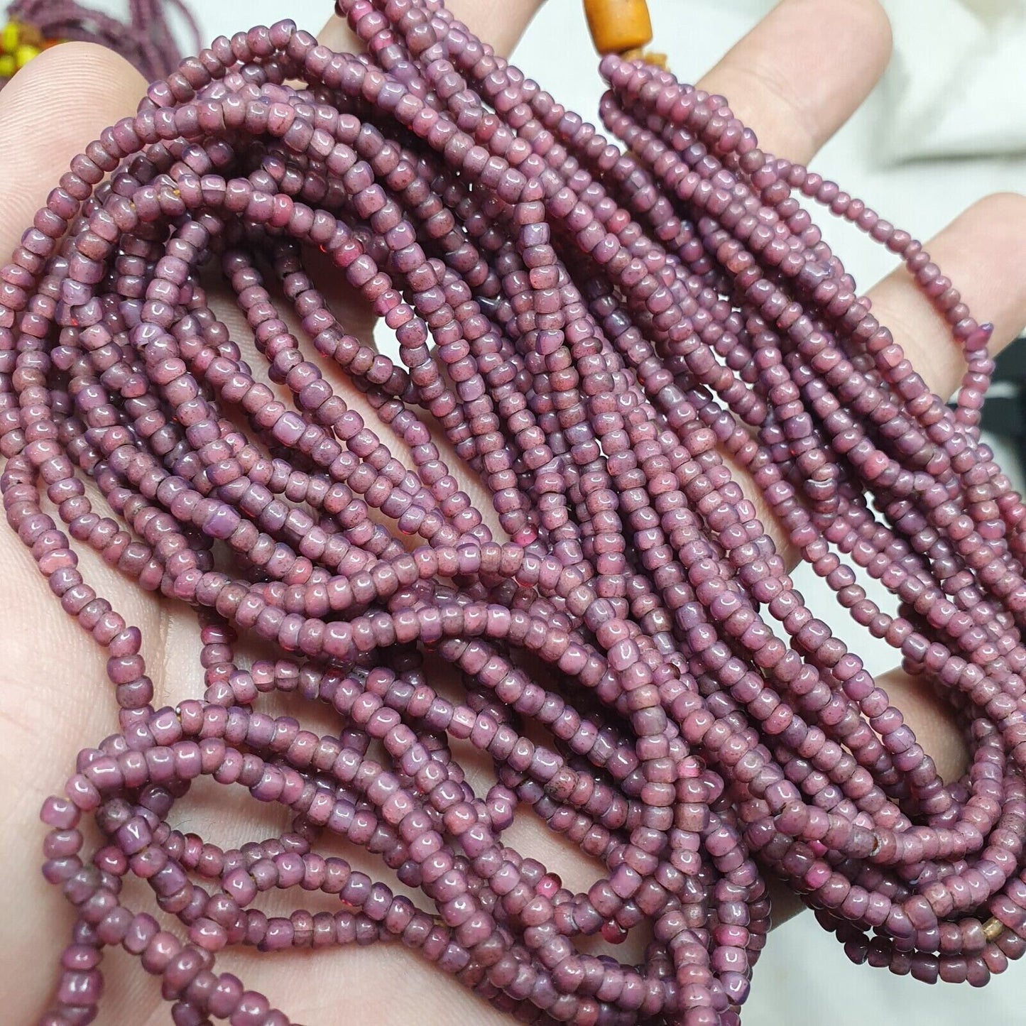 Antique vintage venetian pinkish white heart beads necklace