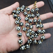 Venetian style skunk black beads vintage dotted beads strand
