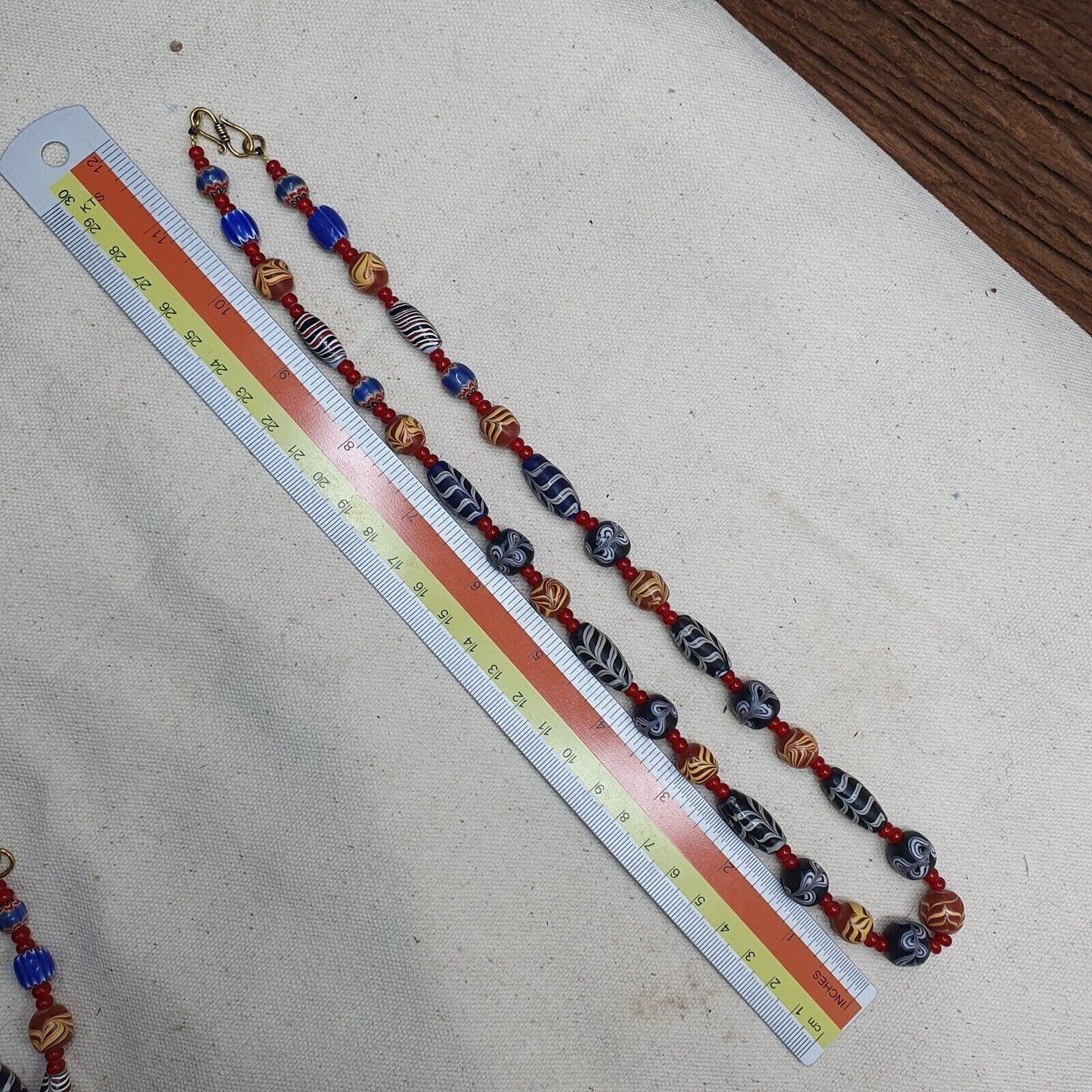 Vintage fancy feather whiteheart glass venetian style beads necklace #mx-1Gift