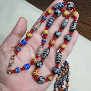 Vintage fancy feather whiteheart glass venetian style beads necklace #mx-1.