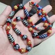 Vintage fancy feather whiteheart glass venetian style beads necklace #mx-1.