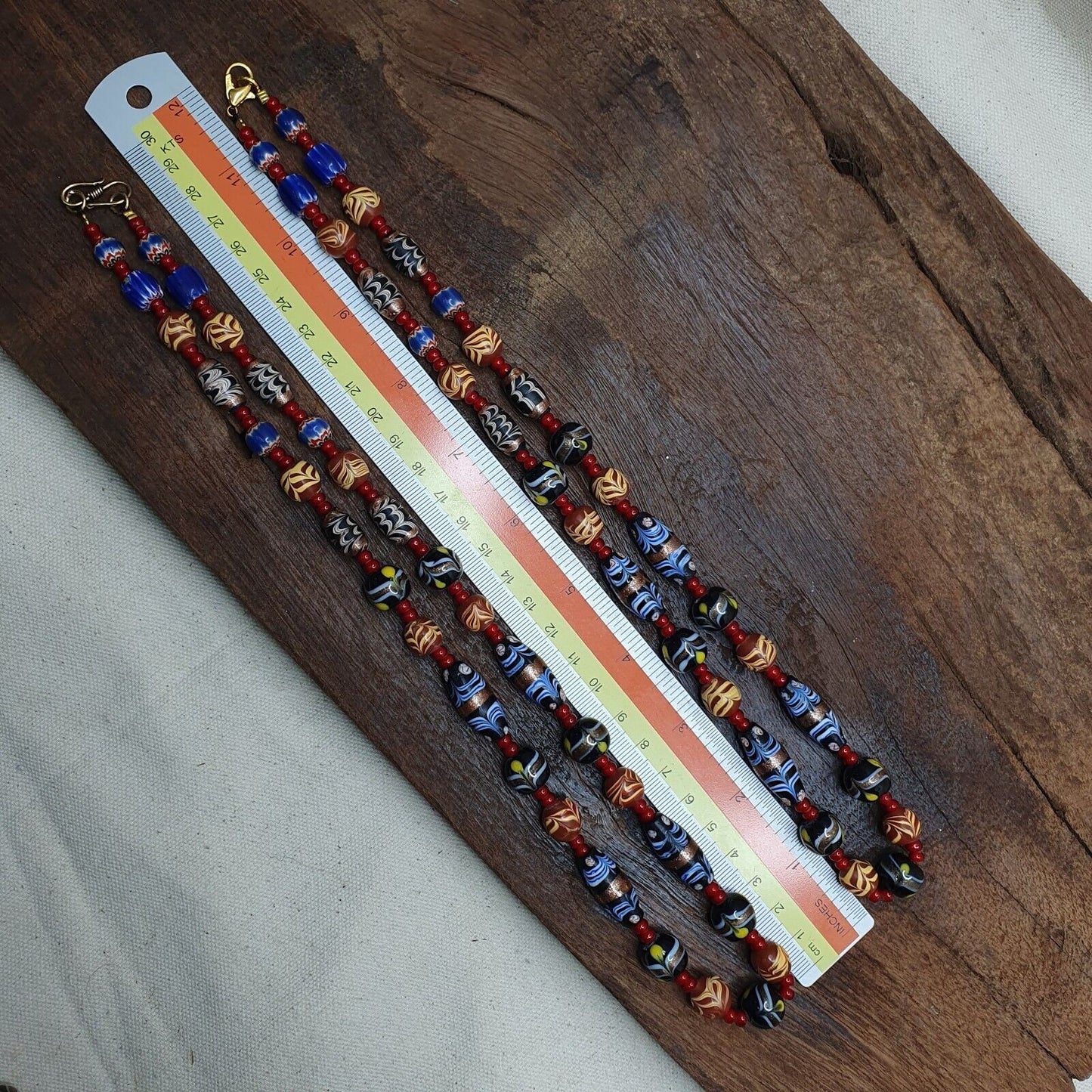 Vintage fancy feather wedding cake glass venetian style beads necklace #mx-3Gift